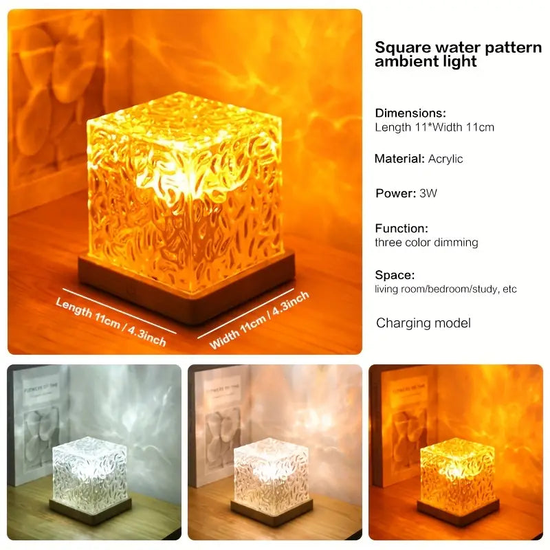 Dynamic Water Ripple Night Light LED Projector Lamp for Bed